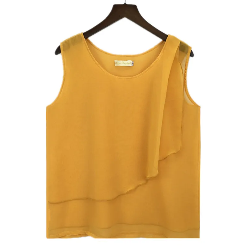 Camisetas sin mangas de chifón de color sólido para mujer, blusas casuales de verano, blusas femeninas de talla grande, top de chifón para mujer