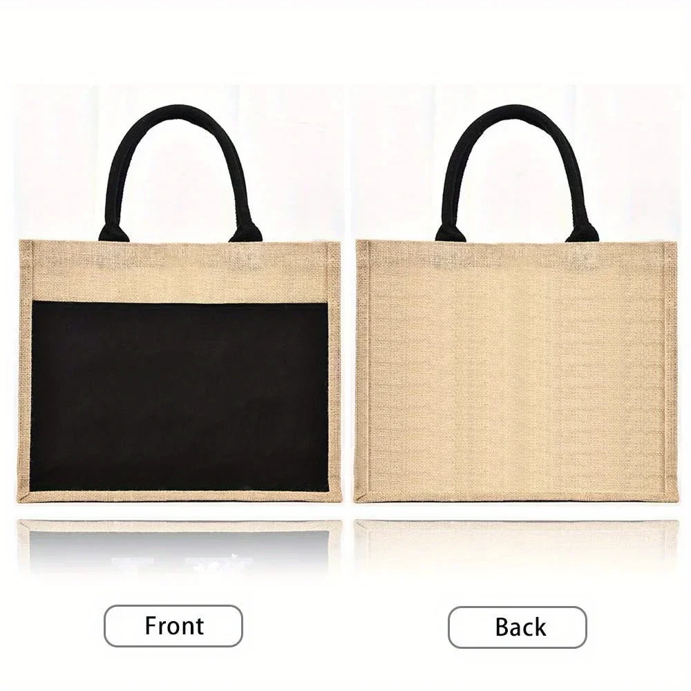 Customizable Name Women's Shopping Bag Reusable Linen Handbag Grocery Shopping Bag Gold Letter Pattern Series