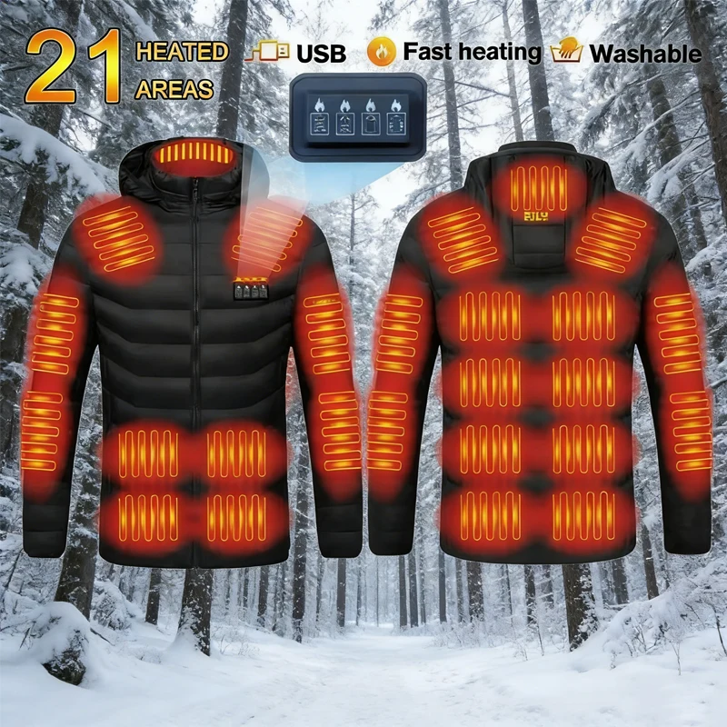 

Мужская куртка с подогревом, 21 зона, четыре режима, USB, электрический жилет с подогревом, самонагревающийся жилет, теплая зимняя куртка