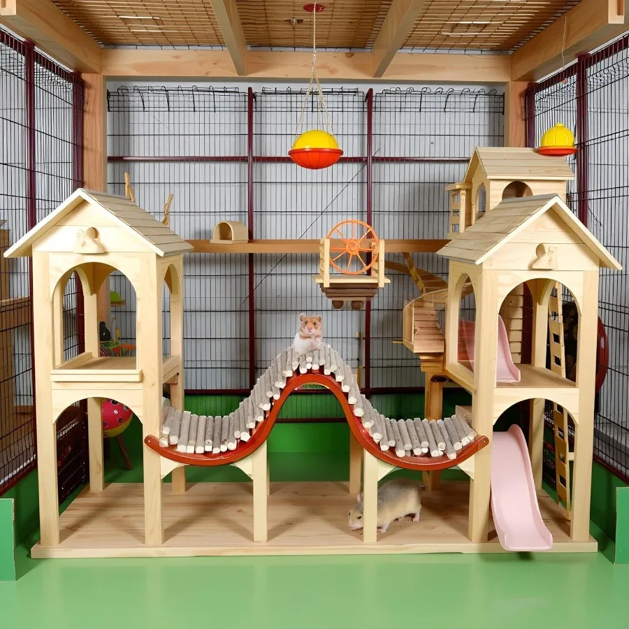 Игрушки для хомяков, гибкий хомяк, деревянный мост, дверной забор, жевательные игрушки для хомяков, декор, стоящее восхождение для песчанки, шиншиллы, маленькое