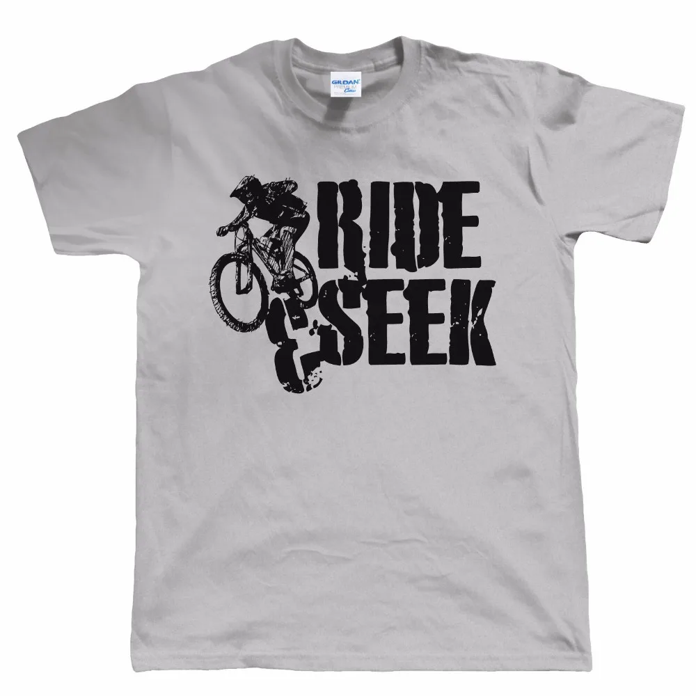 New Tee Shirts Printing Ride & Seek Mountain Biker T-Shirt - Singletrack Birthday Gift For Dad Him Tee Shirt Digital Printing