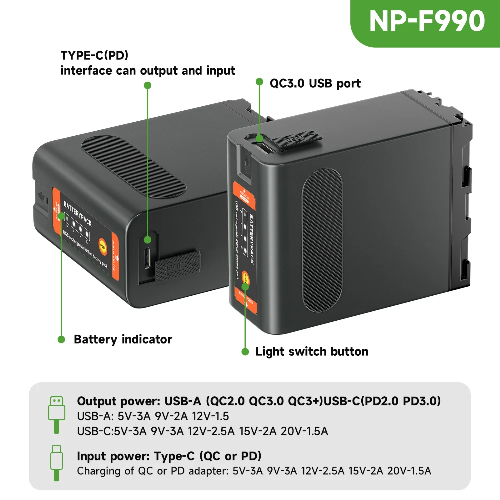 

13800mAh NP-F990 NP-F980 F970 F960 Battery With USB Port for Sony F750 F770 F330 F550 F570 F970 F980 F960 CCD-TR3 MC1500C 190P