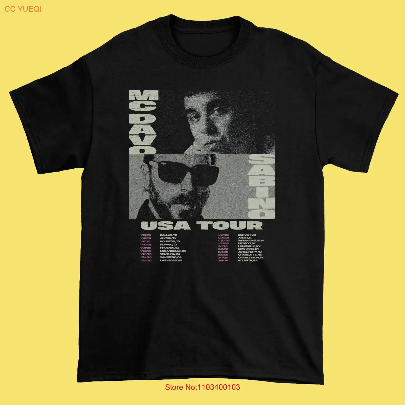 Camiseta de Algodón Negra MC Davo Tour 2026, Tallas S a 5XL, H261, Estilo Vintage Lavado, Ropa de Diseñador Versátil, Elástica y Elegante