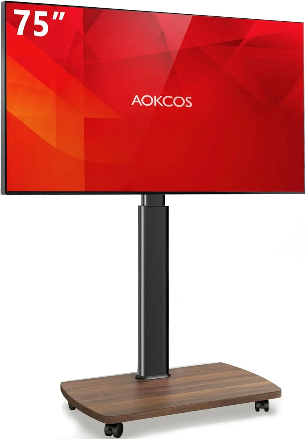 

AOKCOS Rolling TV Stand for 43 50 55 60 65 70 75 Inch TVs, Portable Mobile TV Stand on Wheels, 10-Level Height Adjustabl