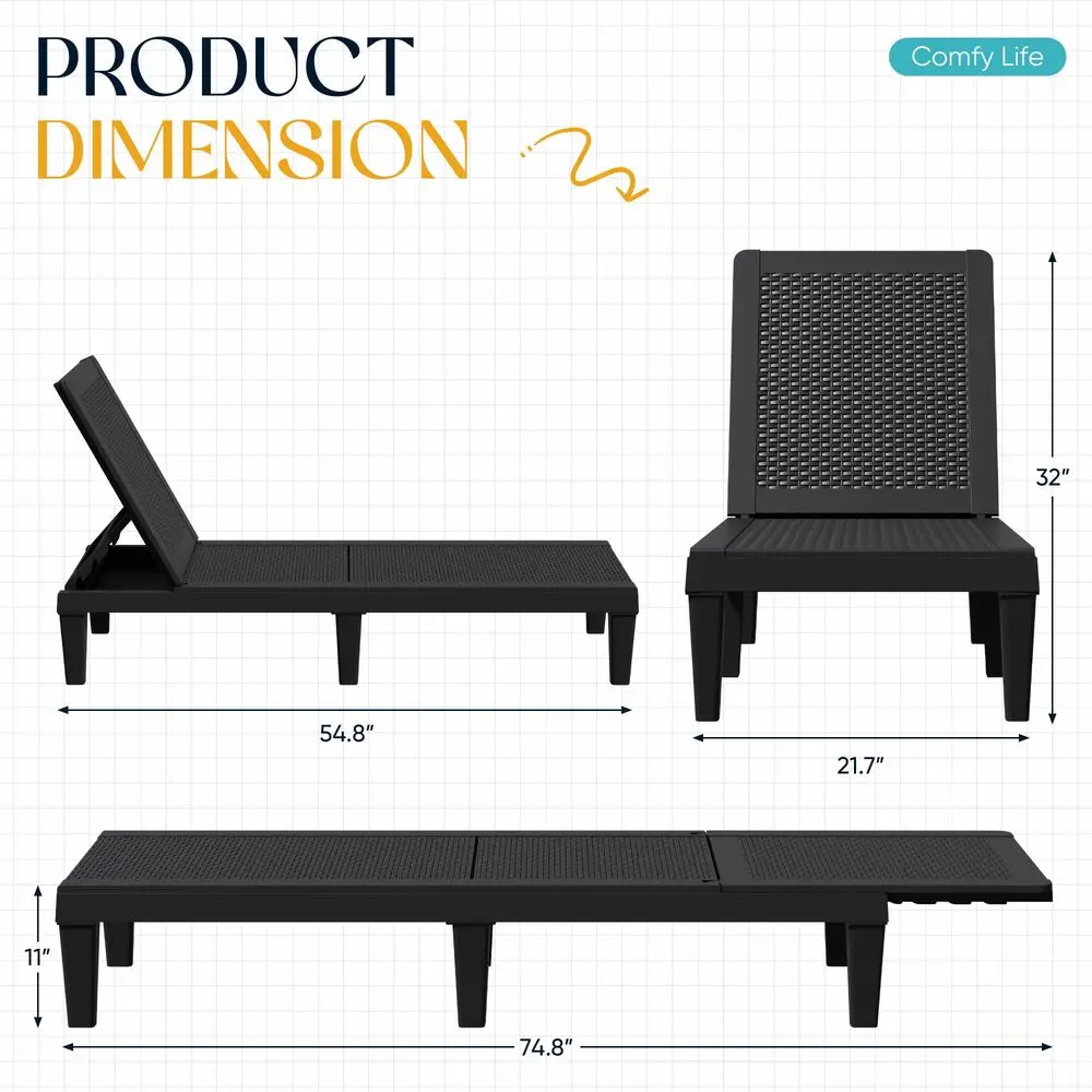 

Outdoor Chaise Lounge Chairs Set of 2 with 5Position Adjustable Backrest, Waterproof PP Sun Loungers for Garden Pool Beach Pati