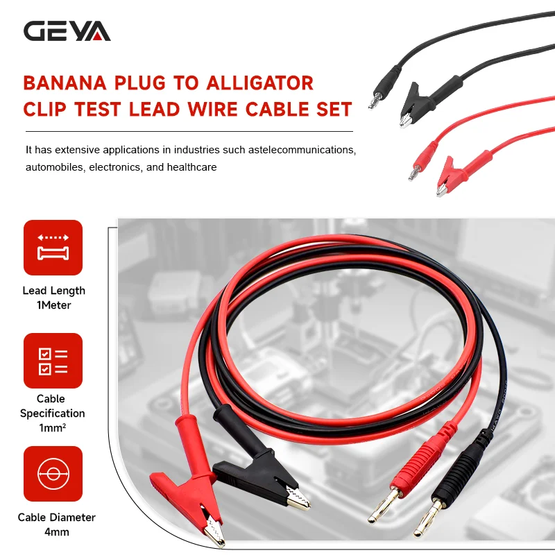 

2PCS 4mm Flexible Banana Plug to Alligator Clip Test Lead Wire Cable Set 1M for Multimeter Measure Tool Various Power Supplies