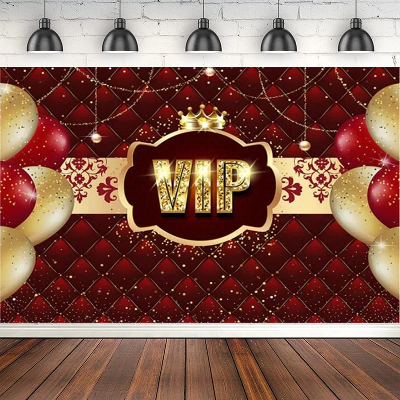 Gold VIP Photography Backdrop For Crown Red Tufted Background Themed Birthday Party Banner Baby Shower Decoration Poster