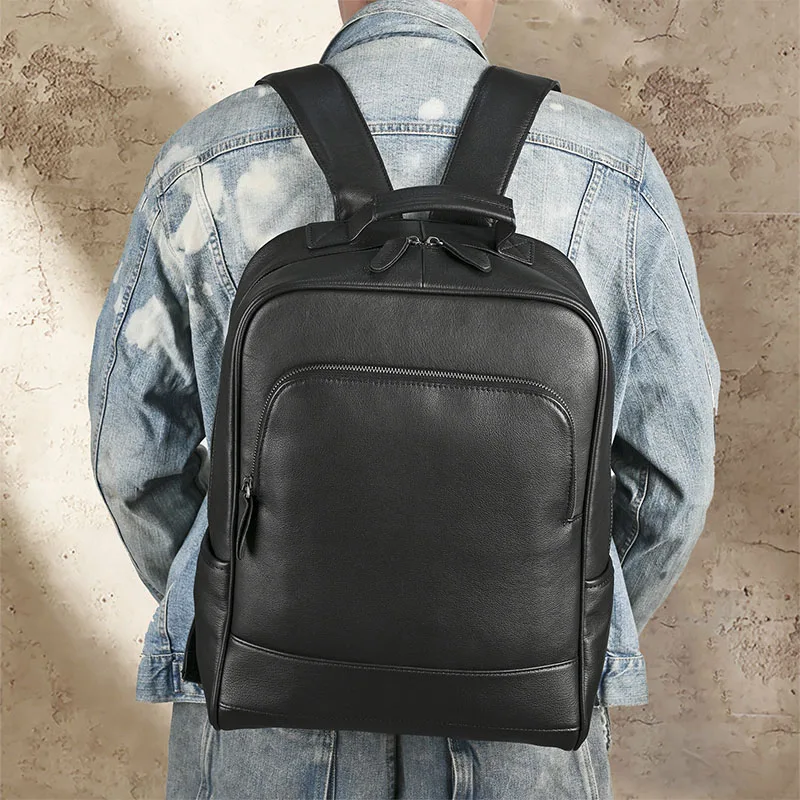 Genuine Leather Cowhide Backpack Business Office School Travel Commute 15.6 Inch Laptop Bag Multi Compartment Casual Daypack