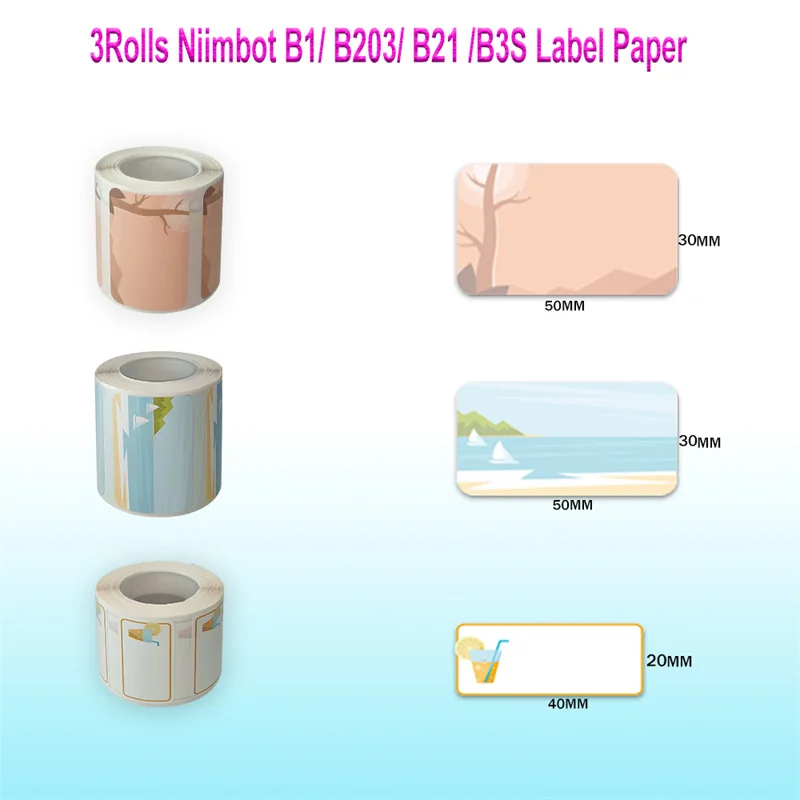 Multiple Patterns 3 Rolls/4 Rolls Choice Rolled Label Papers For Use in B1 B21 B203 B3S Machine Universal Thermal Label Printers