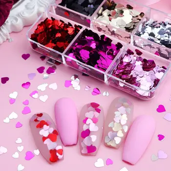 6格混合愛心亮片美甲飾品設計,紅色黑色愛心造型亮片,情人節美甲配件 10 最佳銷售 心型閃光 - №8
