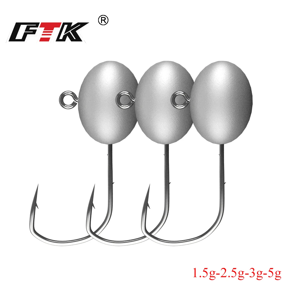 FTK 10 peças/lote Anzol Jig Head Aji com Anzol Mustad 1.5g 2.5g 3g 5g para Pesca em Rocha, Isca de Pesca, Jig Head com Farpa Dupla