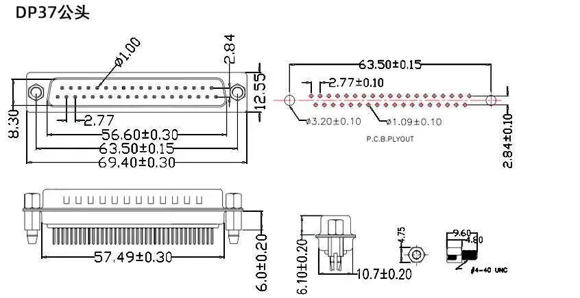 2 Stück DP9 Pin Rivet Fishhook Typ DB9/15/25/37 Stecker und Buchse Gerade Lötplatte Serieller Anschluss RS232 COM – Detail 9