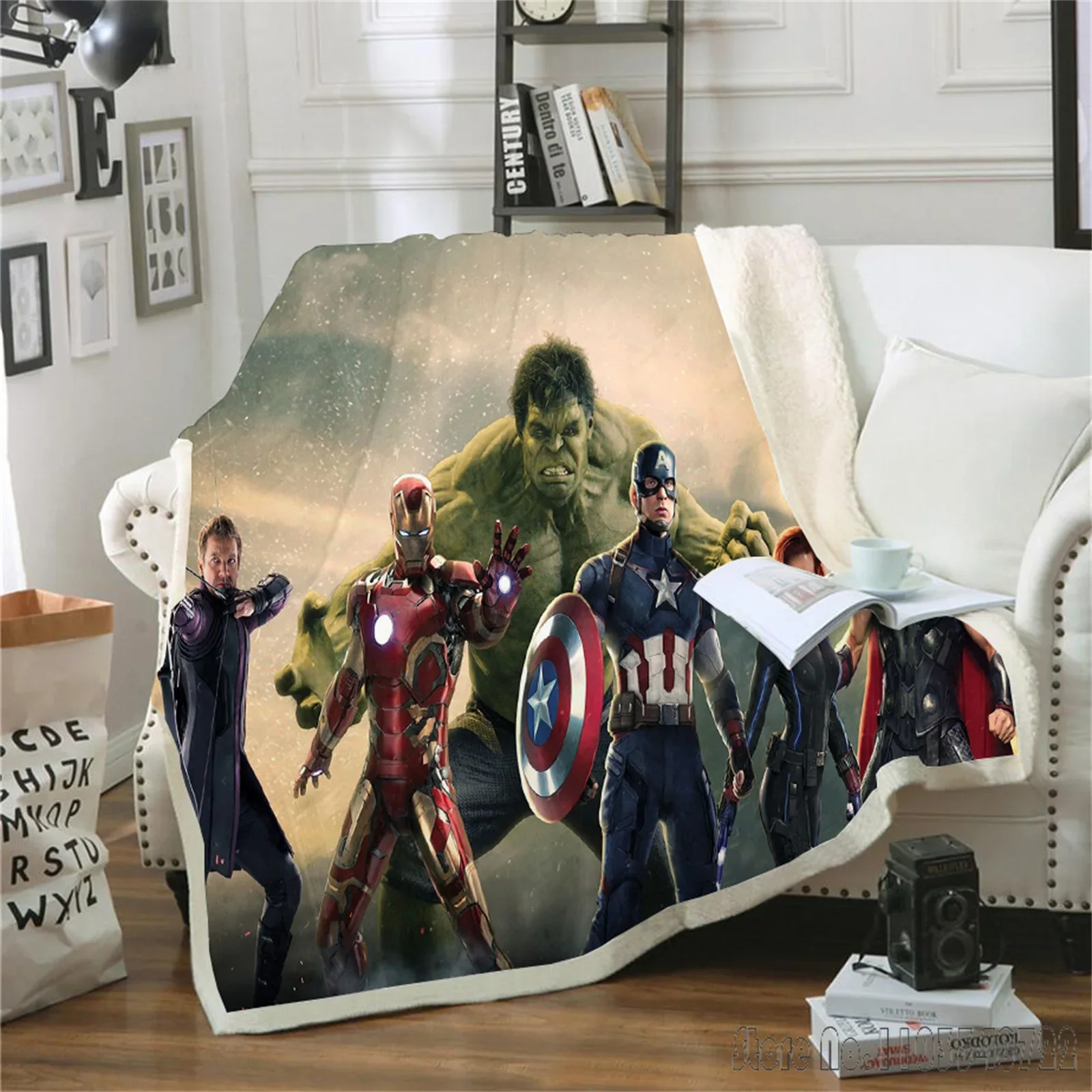 The Marvell Captain America Avengers Flannel Cartoon Blanket Throw for Bed Sofa Decor Fleece Nap Blankets Boys Girls Gift