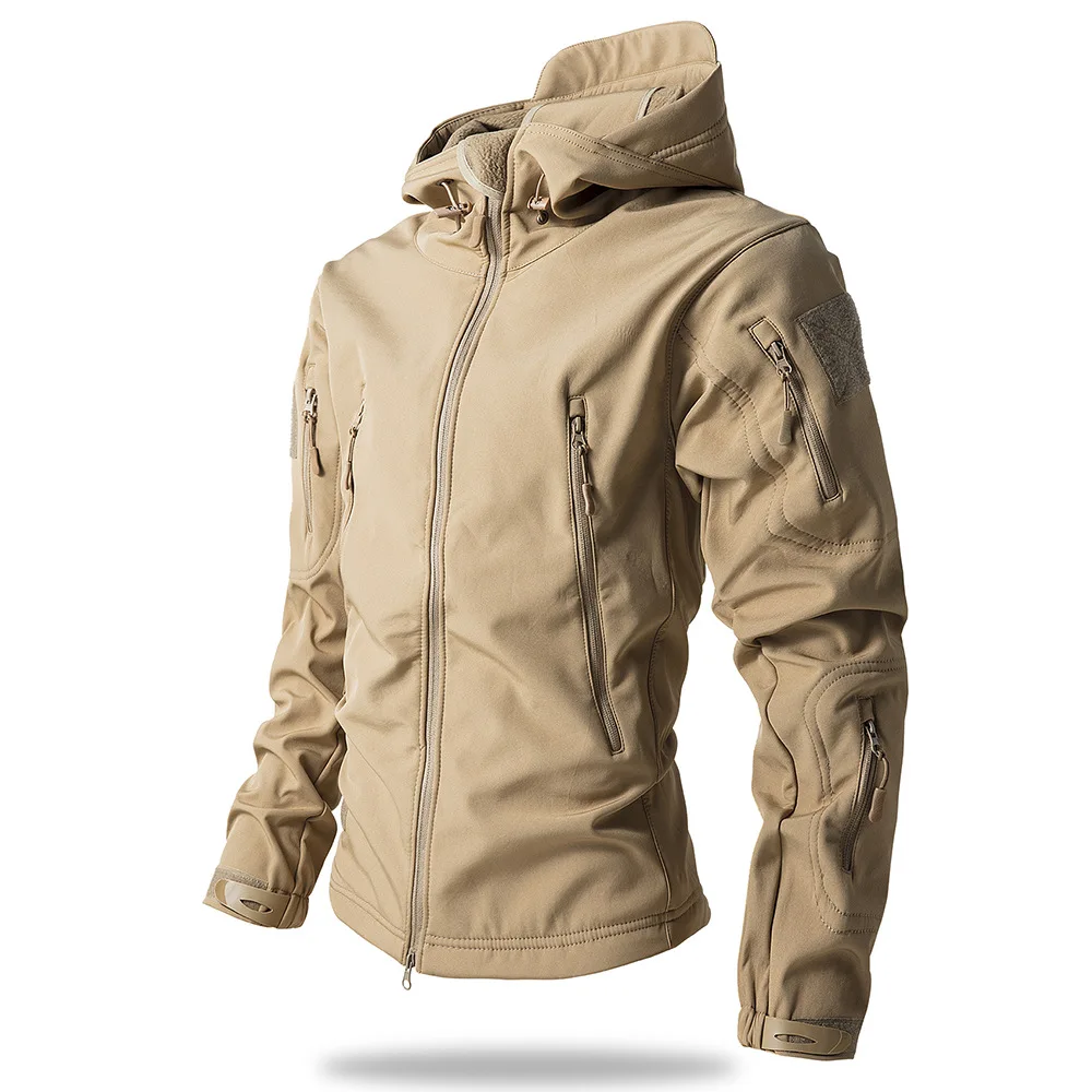 

5XL 6XL Sharkskin Soft-shell Hard Shell Camo Fleece Thick Tactical Suit Hooded Coat Manufacturers Handsome Outdoor Jacket