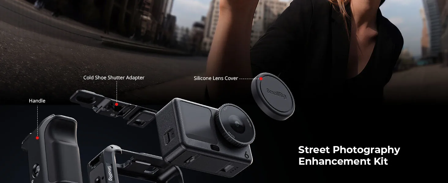 SmallRig Basic Cage Kit für DJI Osmo Action 6, Street-Fotografie-Griff mit Silikon-Objektivabdeckung und Cold-Shoe-Auslöseradapter – Detail 2