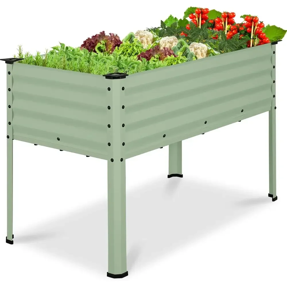 Galvanized Raised Garden Bed, 48x24x30in, Sage Green, Non-Toxic Metal Planter for Vegetables, Patio, Balcony