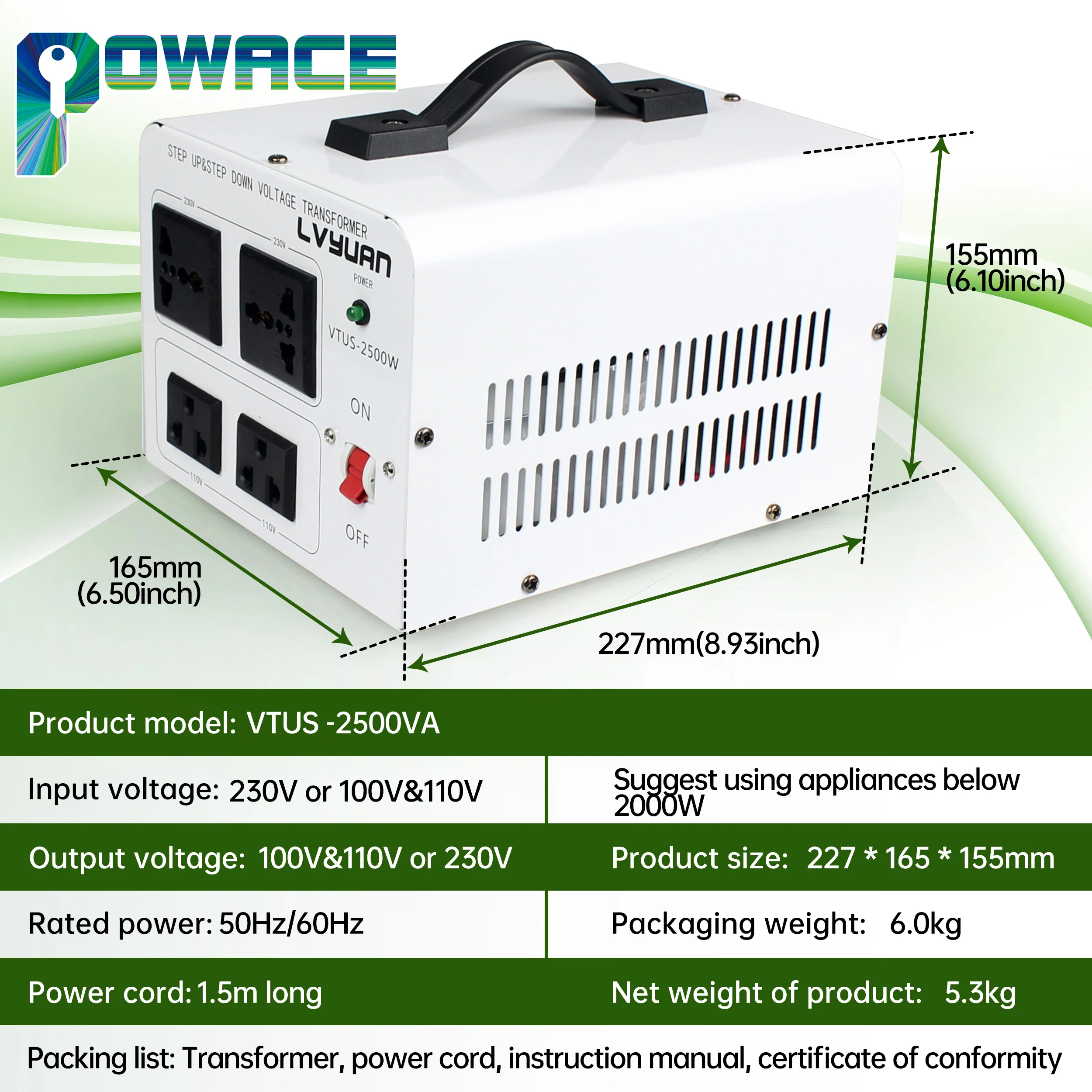 Bidirectional Power Supply Voltage Transformer Changer 110V To 220V Or 220V to 110V With Circuit Breaker Protection