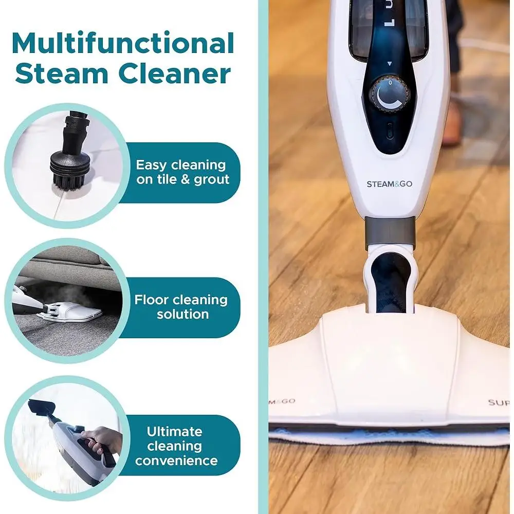 Multi-Surface Steam Mop 10-in-1 Detachable Handheld Steamer 90° Bendable Handle Tile Wood Floor Upholstery Safe Cleaning Machine