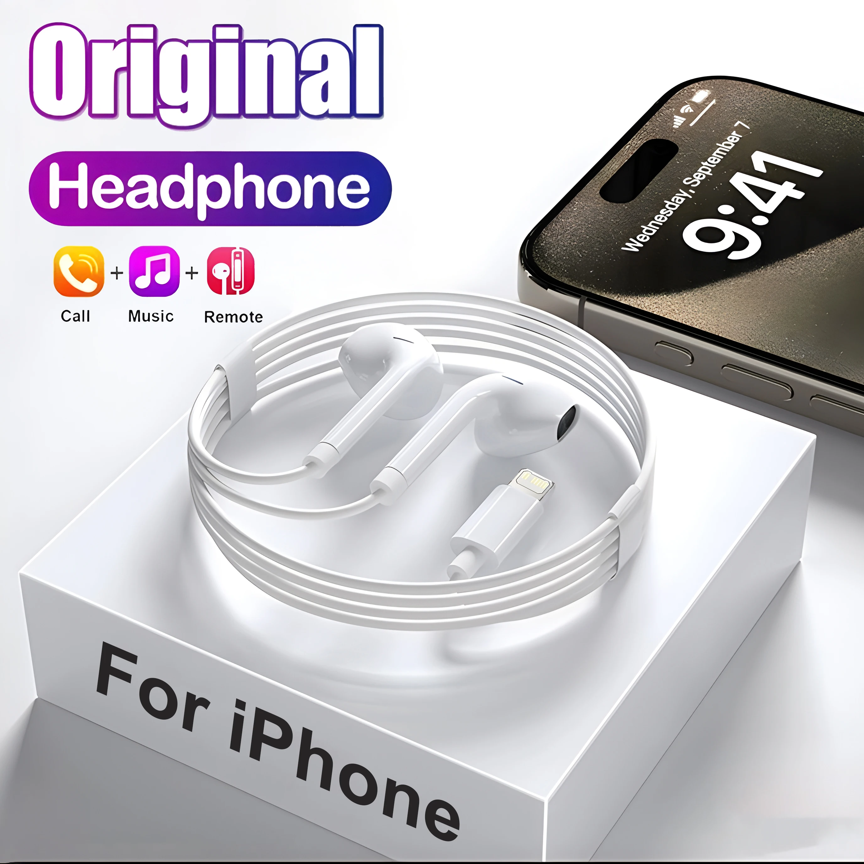 Original For Apple Headphones For iPhone 15 14 13 11 12 Pro Max In-ear Lightning to 3.5 mm Wired Bluetooth Earphones Accessories