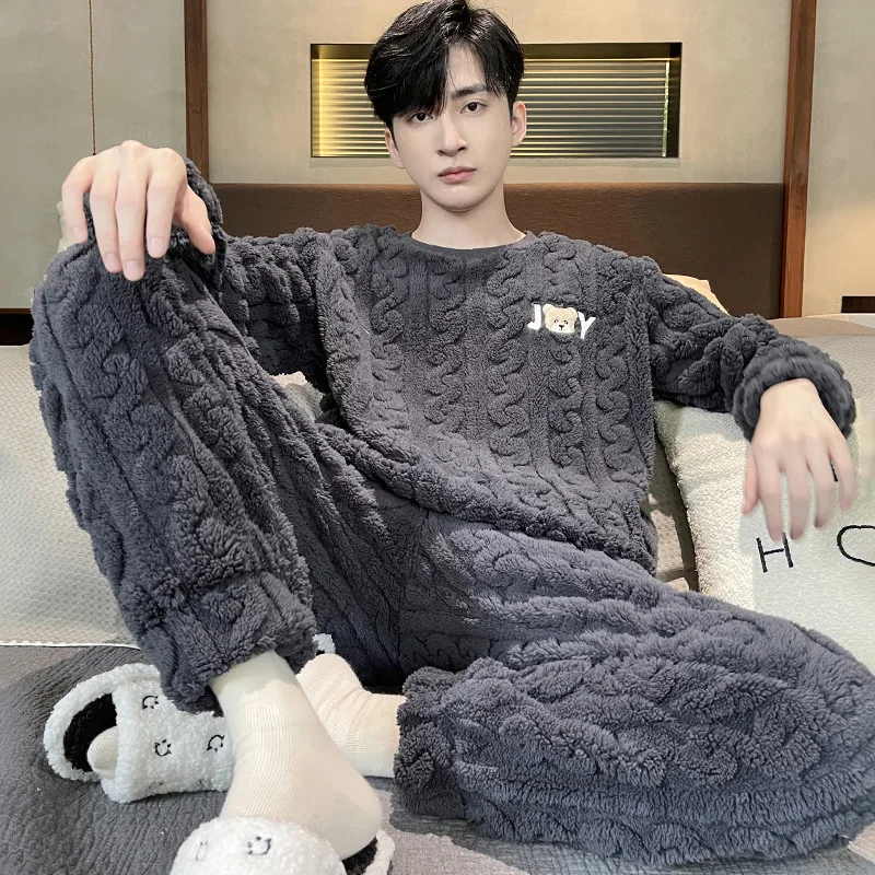 Sleepwear Winter Sleepwear for Sleeping Pajamas for Men Pajamas Autumn Thickened Set Fleece Flannel Men's Home Wear Large Size