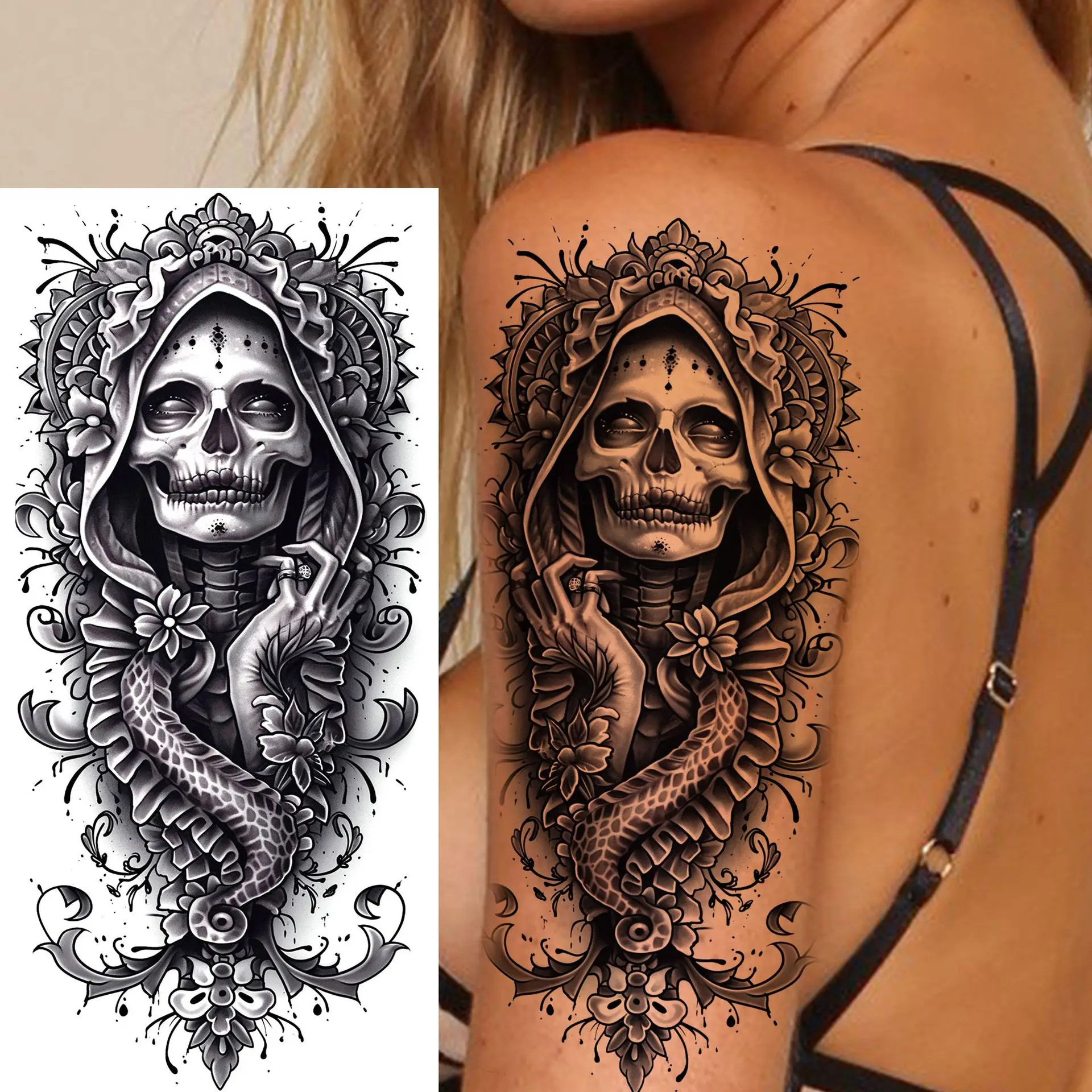 

Halloween Skull Tattoo Stickers Waterproof Fade Resistant Premium Quality Durable for Leg Arm Skin Safe
