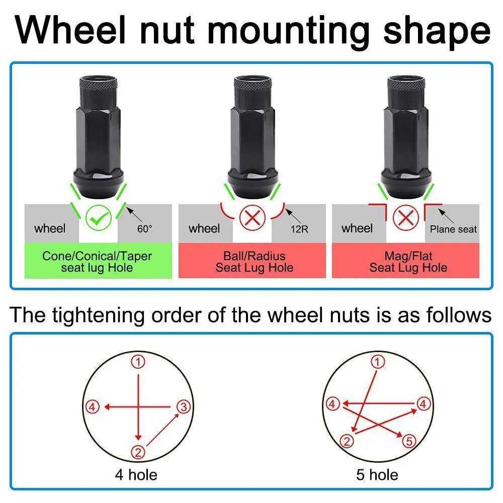 20 قطعة 48 مللي متر العروة نهاية مفتوحة تمديد المكسرات مجموعة M12x1.5mm + مفتاح لهوندا هيونداي شيفروليه بويك عجلة الصلب