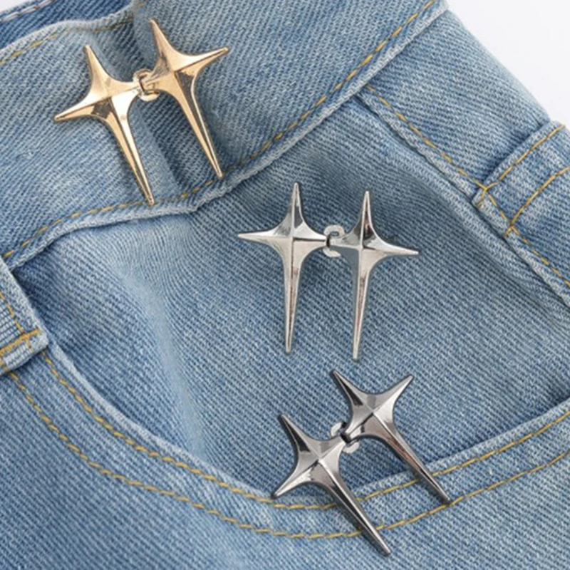 Trendy Cross Star Waist Buckle Adjustable Detachable Pants Clips Waist Tightener Nail-free Metal Button Snaps For Jeans Decor