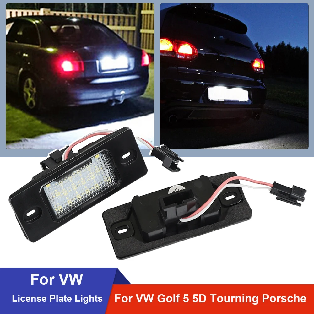 

2pcs White 7000K 18SMD 12V LED License Plate Lights Lamp For Porsche Cayenne 955 957 For VW Golf 5 Passat B5.5 5D Touareg Tiguan