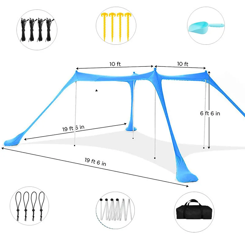 Family Beach Canopy ,Large Beach Sunshade Tent with Stability Poles One-piece,Outdoor Shade for Beach,Camping,Party or Picnics