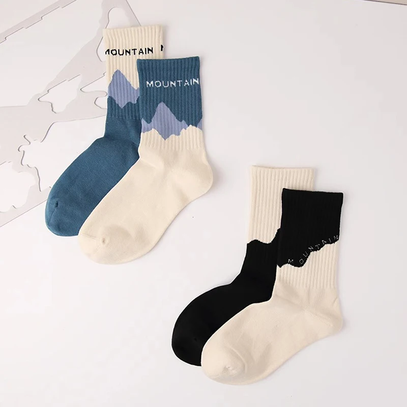 Fashion A/B Style Men Socks Asymmetrical Pattern Street Hip Hop Skateboard Man Cotton Sock Breathable Harajuku Calcetines Hombre