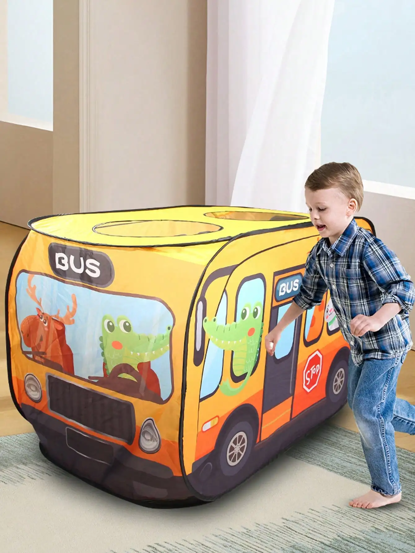 Cartoon Bus Outdoor Playhouse, Tenda do jogo interativo para festas e diversão ao ar livre, 1Pc