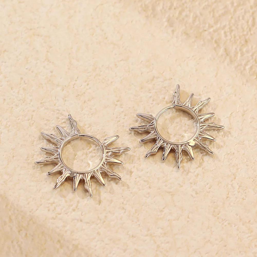 925 Sterling Silver Needle Sun Wreath Earrings Retro Style Metal Earrings For Women Fashion Party Jewelry Accessories