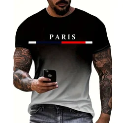 Camiseta de moda para hombre, Camisetas estampadas en 3D con gráfico de París de Color degradado, camisetas informales de manga corta, ropa de gran tamaño