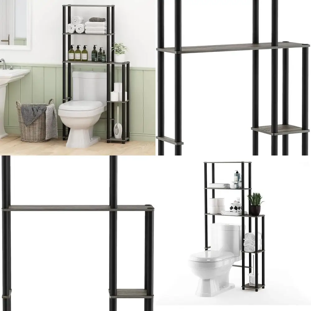 

Over-the-Toilet 5-Tier Storage Rack, Space-Saving Organizer, French Oak Grey/Black Finish