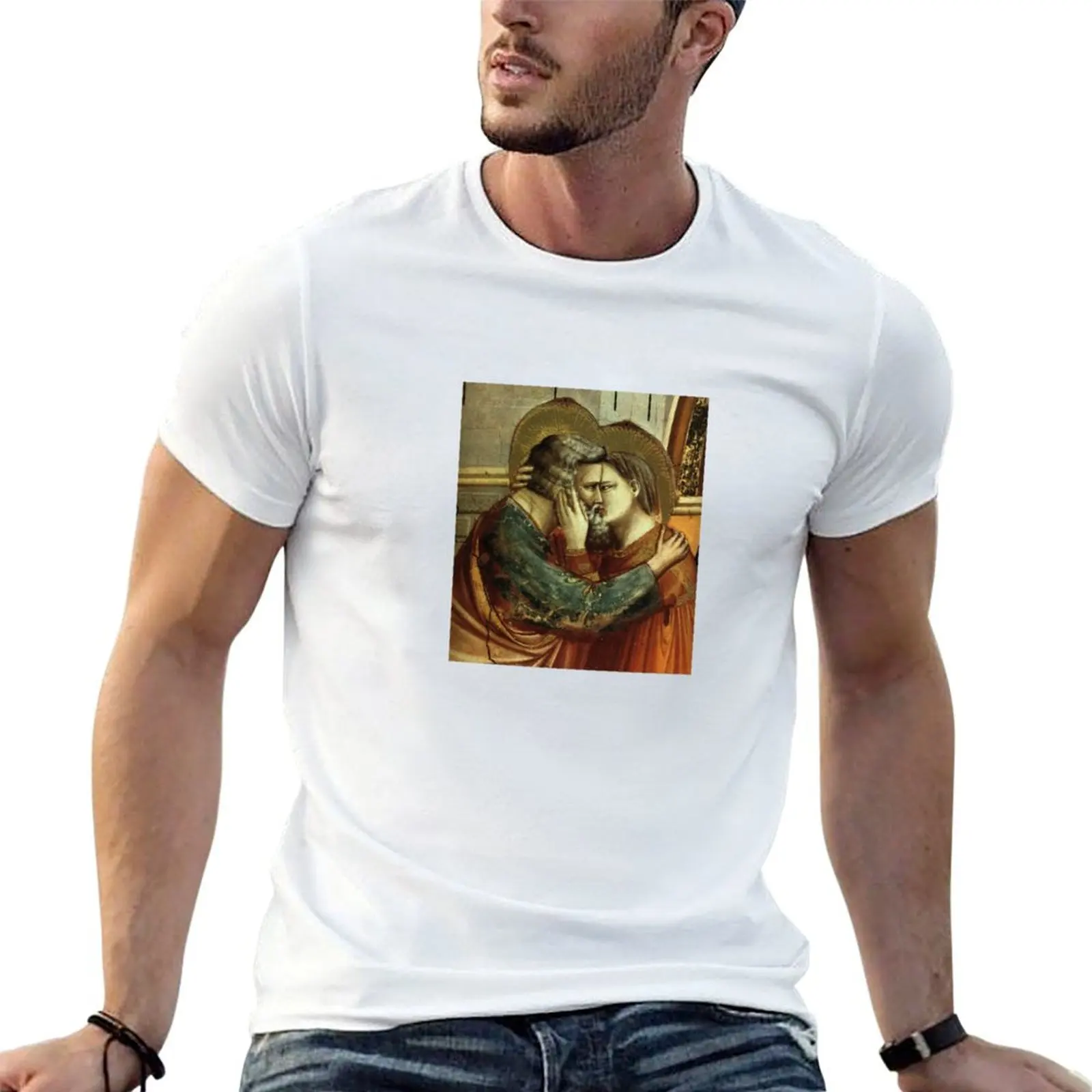 Giotto di Bondone, The Meeting at the Golden Gate, kiss detail T-Shirt t shirt personalised t shirt man casual T-Shirt