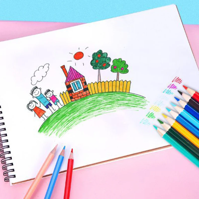 Pensil Warna Kayu Alami Profesional Siswa Menggambar Sketsa Lukisan Pensil Warna Set Alat Tulis 12/24/36/48 Warna