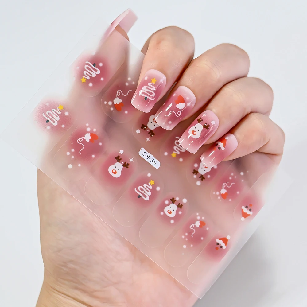 14Tips Christmas Gel Nail Stickers Full Cover Self Adhesive Baking Free Nail Art Slider Popular Sparkling Glitter Nail Stickers