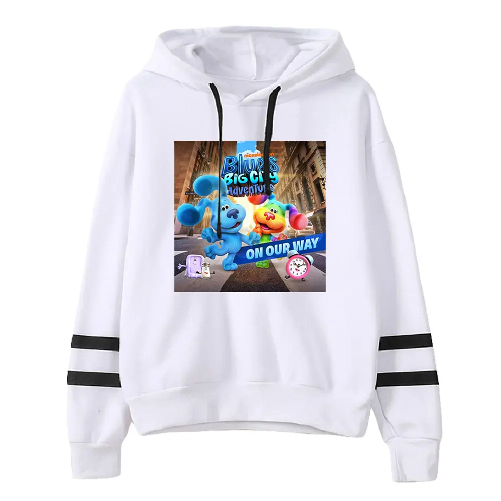 Blue's Big City Adventure kartun Film uniseks, baju sweter lengan bar paralel uniseks, baju Hoodie Wanita Pria