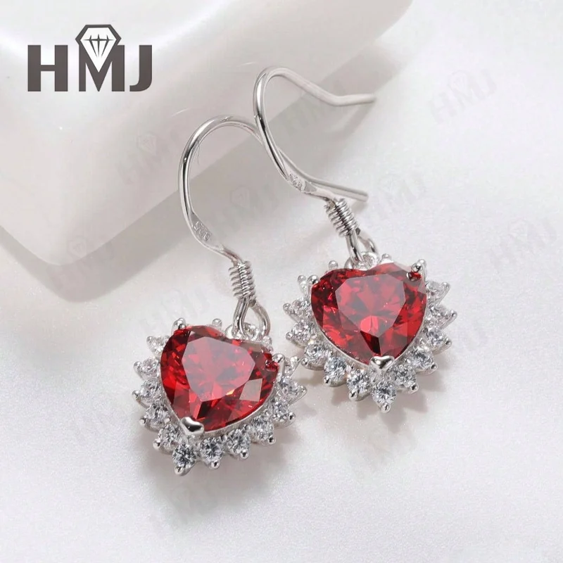 Ohrringe Rubin Smaragd Laborgezüchtete Edelsteine Herzschliff 925 Silber Vergoldet mit 18K Gold Luxuriöser Trendiger Vintage Feiner Schmuck Charms – Detail 14