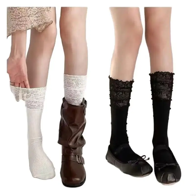195E Textured Ruffle Trim Ankle Socks Breathable Fabric Crinkle Daily Outfits