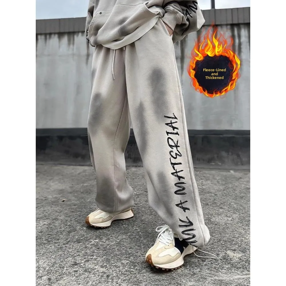 

Waed Casual American Sle High Street Vintage Lazy Wide Leg Pants Straight Leg Trousers for Men Loose Fit Polyester Fiber