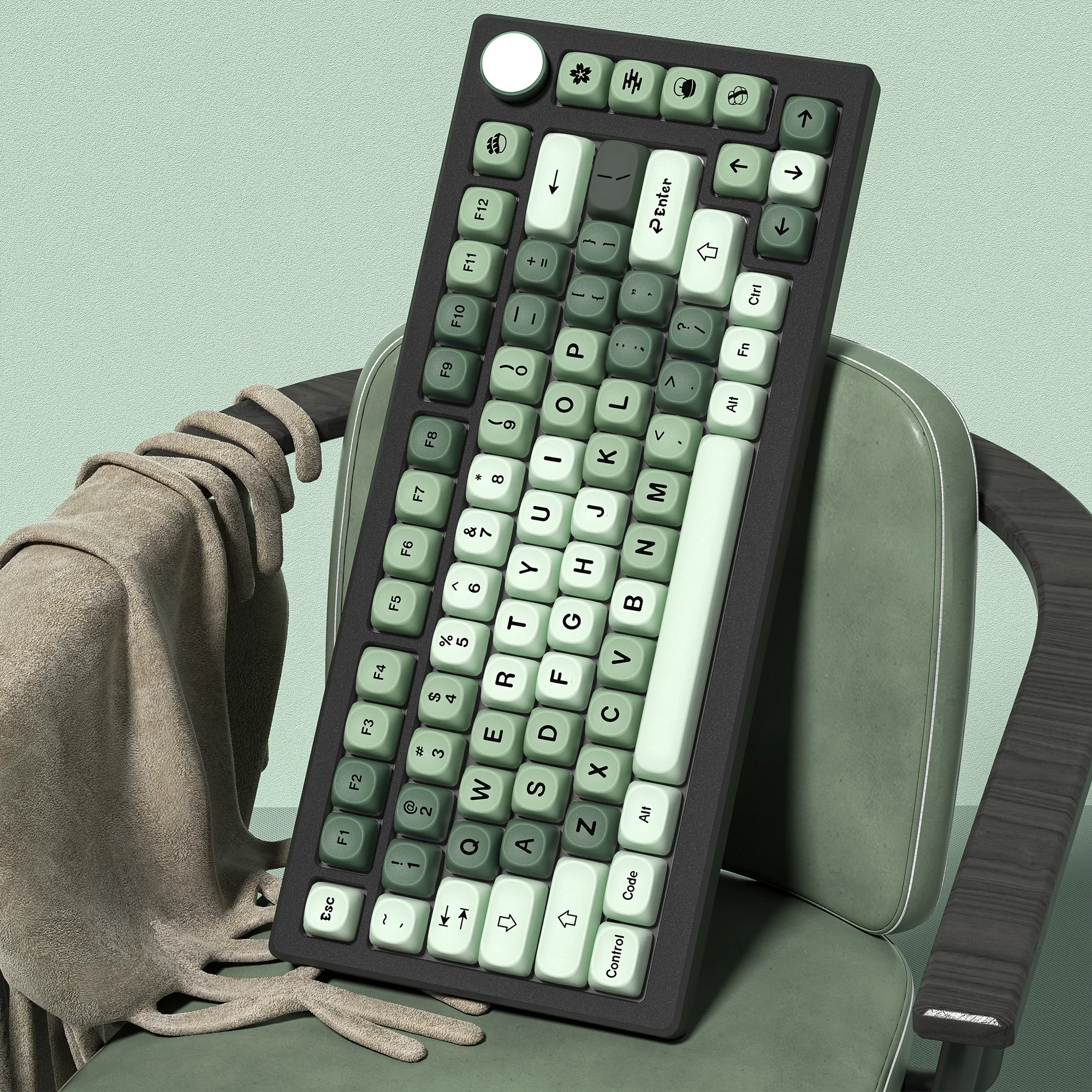 

134 клавиши, профиль MOA, градиентные зеленые PBT-кейкапы с сублимационной печатью для механических игровых клавиатур с переключателями Cherry MX (61/87/104 клавиши)