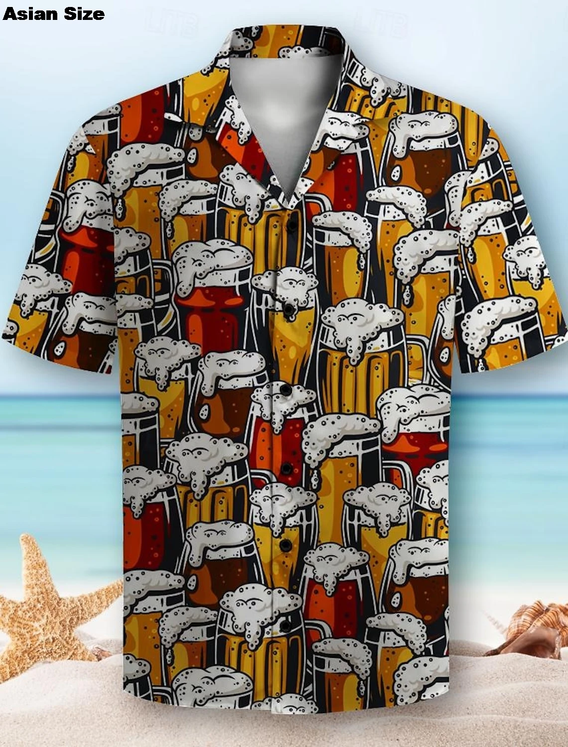 Beer Pattern 3D Print Men's Short Sleeve Party Daily Holiday Button Down Lapel Shirt For Summer Resort Holiday, Hawaiian Style