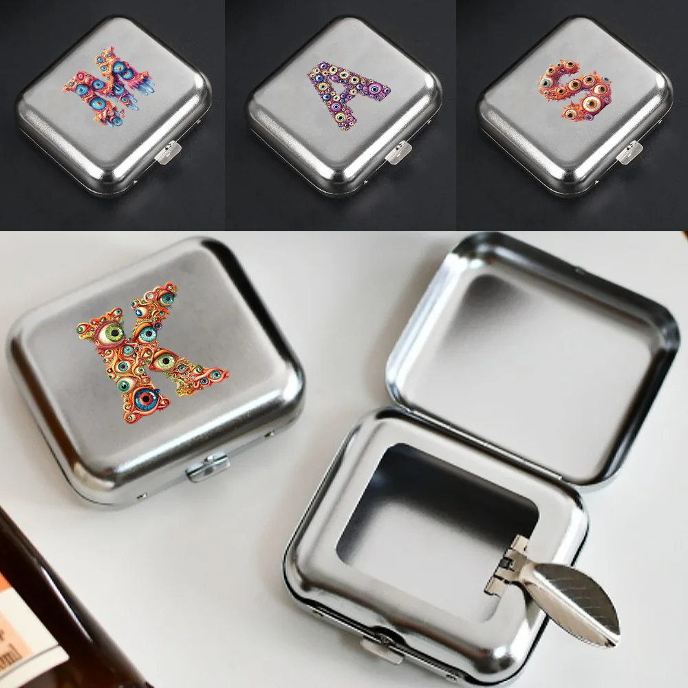 

Portable Stainless Steel Square Ashtray Automatic Pop-Up Cigarette Butt Tray Innovative Car Ashtray Eyelets Letters Pattern