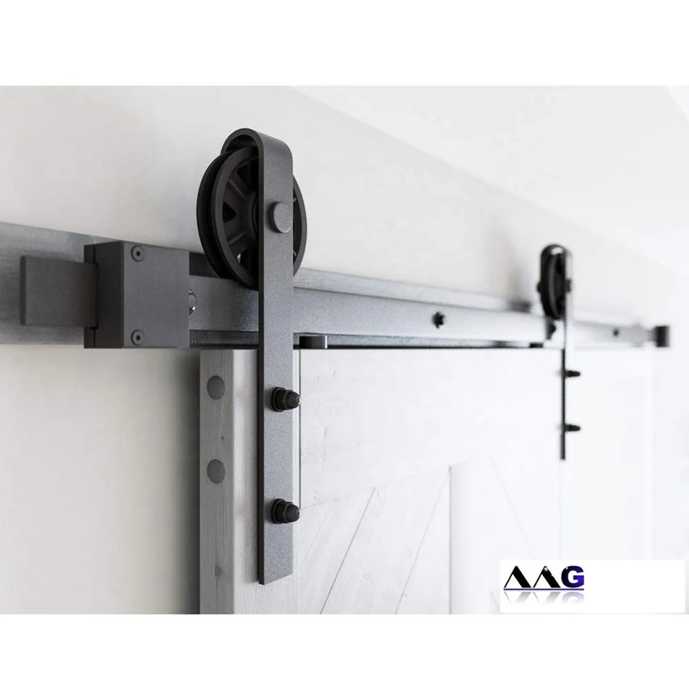 Modern Big Wheel Interior Carbon Steel Sliding Wood Barn Door Hardware Kit Easy Screw Barn Door Track System