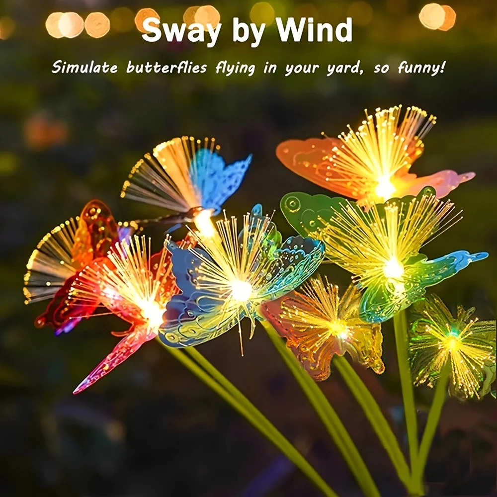 1PC 6Heads Butterfly Solar Garden Stake Lights Outdoor Decor -  Perfect For Yard, Lawn, Pathway Lighting, Ideal Holiday Gifts