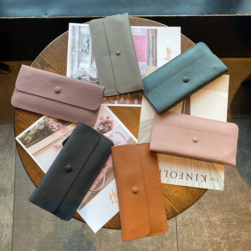 Free Customized Genuine Leather Long Wallet for Women 2023 New Horizontal Wallet Solid Cowhide Leather Fashion Phone Wallet