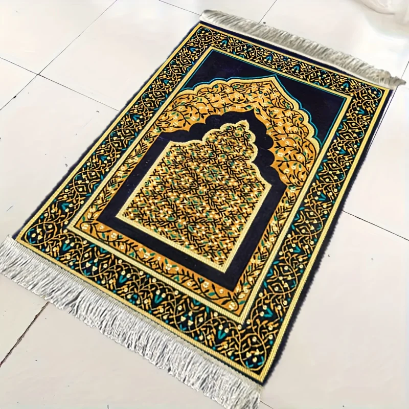 VIKAMA Islamic Prayer Mat with Flat Mosque Print, Waterproof Washable Foldable Mat for Men Women, Portable Travel Rug for Salah