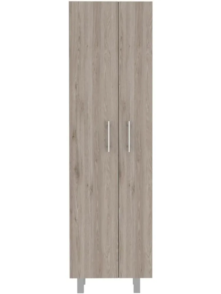 Portaoggetti per scopa con 5 ripiani e doppie ante, grigio chiaro/bianco