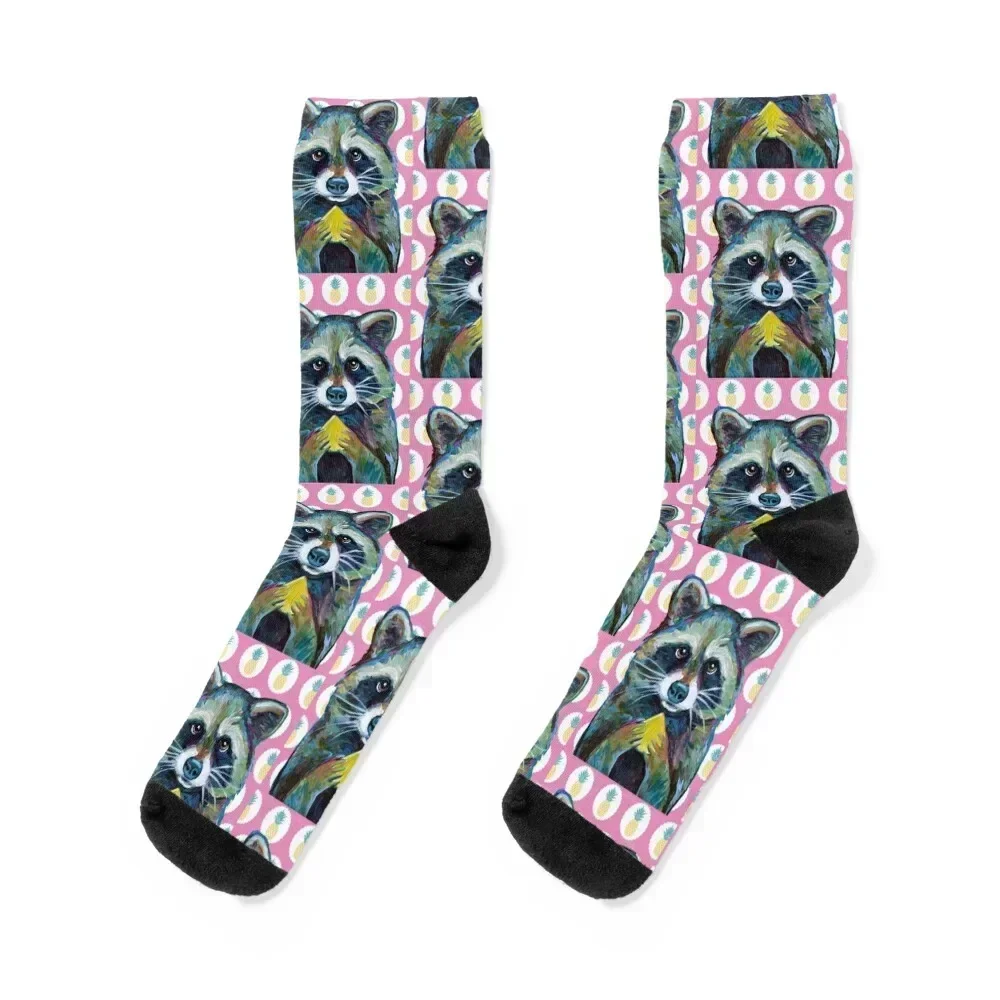 

Cute RACCOON with Pineapple Pink Background Socks Run warm winter with print Soccer Women's Socks Men's